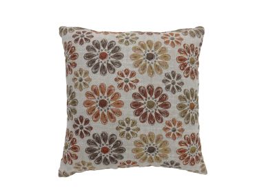 Contemporary Style Floral Designed Set of 2 Throw Pillows, Orange (Material: Polyester, Color: Orange)