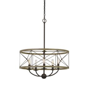 Round Wooden Frame Pendant Fixture with Metal Lattice Design, Dark Bronze (Material: Metal, Solid wood, Color: bronze)