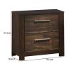 Wooden Nightstand with Two Drawers and Metal Bar Handles, Brown